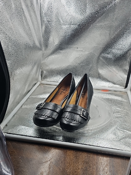 Life Stride Shoes - P Black Leather Womens Heeled Loafer Sz 8 Life Stride